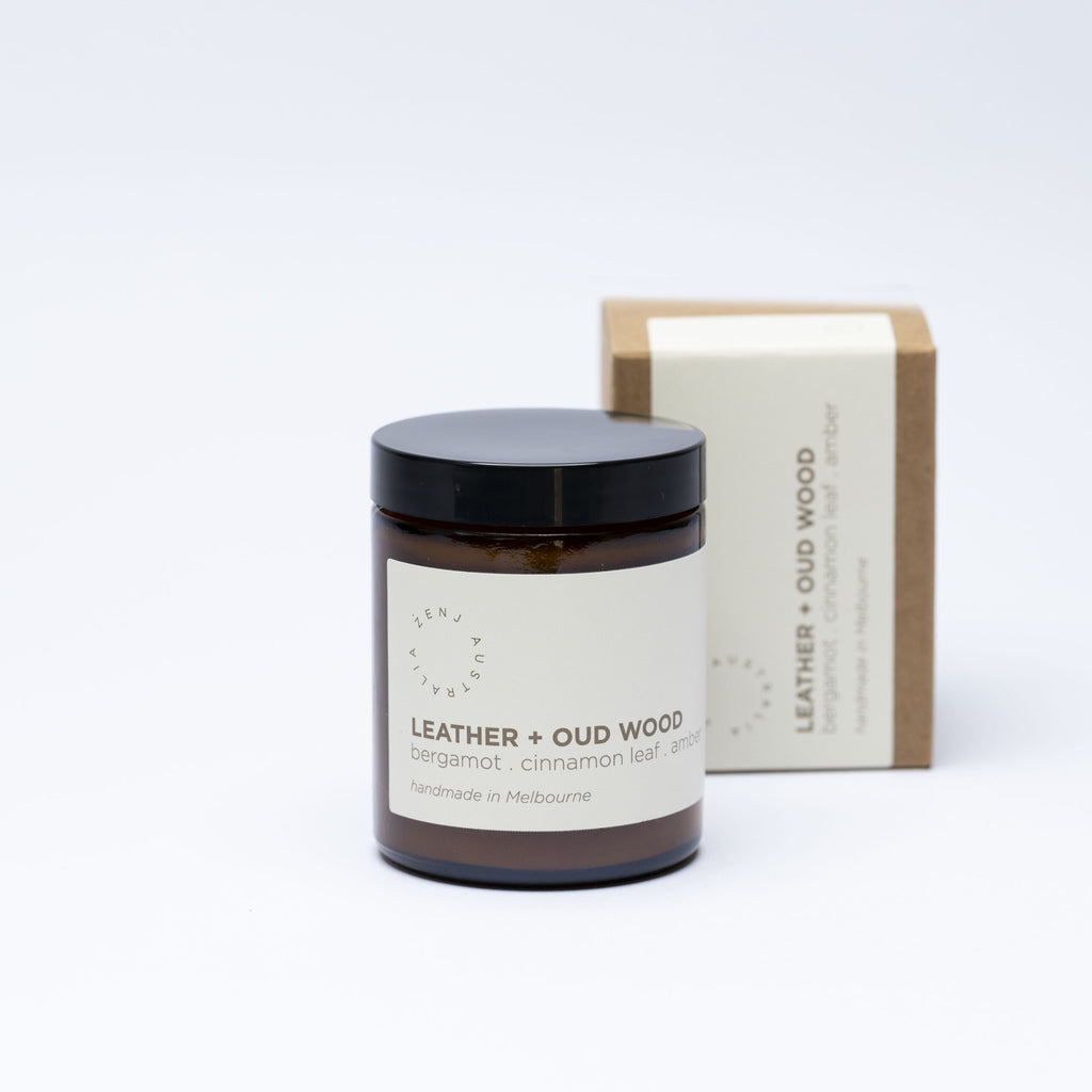 Zenj Candle - Leather & Oud Wood 175ml - Product Image