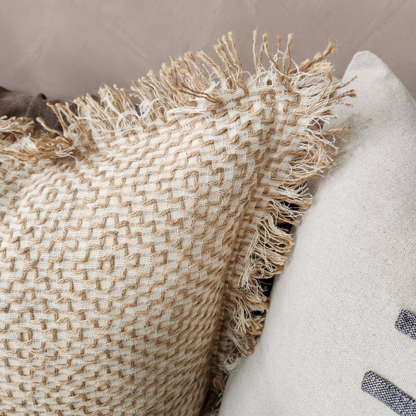 Millard Embroidery Jute Linen Cushion - Square - Product Image