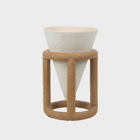 Adams Ceramic Cone Pot with Stand Natural - Product Image
