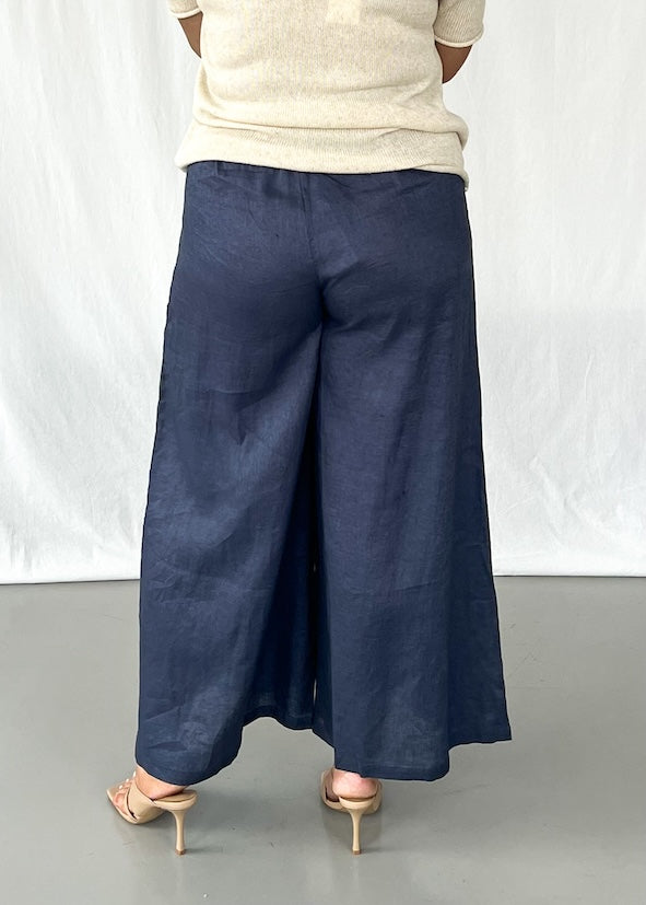 Elijah Linen Pants in Navy - Product Image