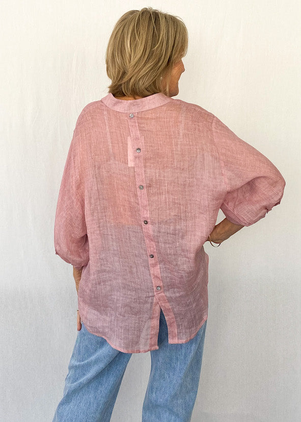 Elena Dusty Pink Linen Blouse - Product Image
