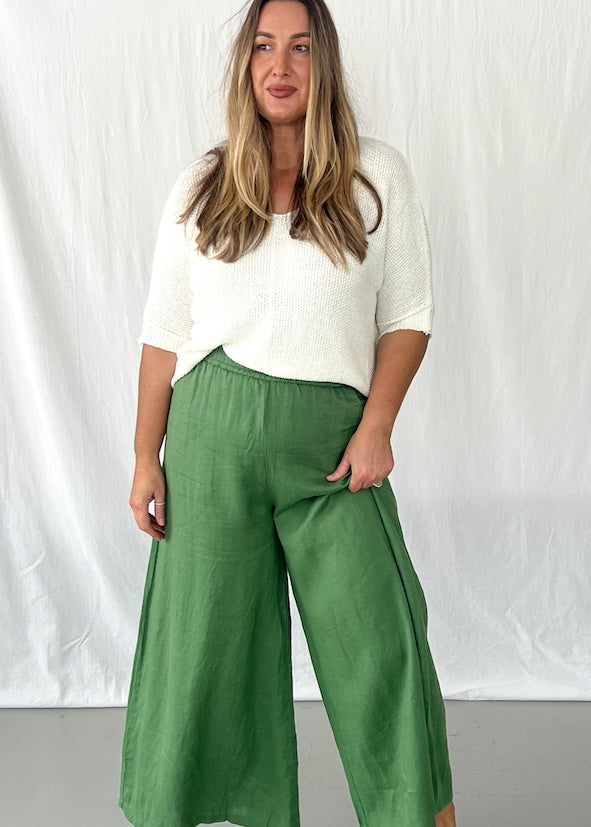 Elijah Linen Pants in Moss - Product Image