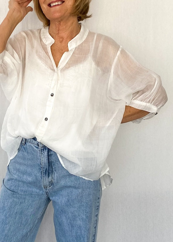 Elena White Linen Blouse - Product Image
