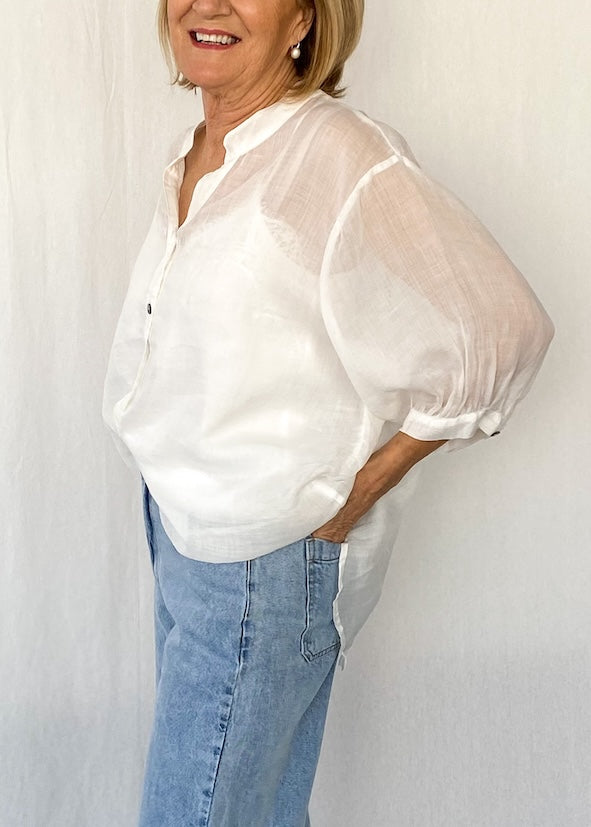 Elena White Linen Blouse - Product Image