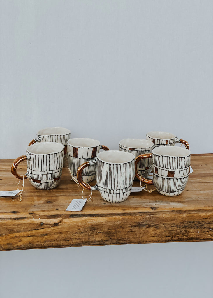 Mae Button Handmade Drinking Mug - Stripes - Product Image