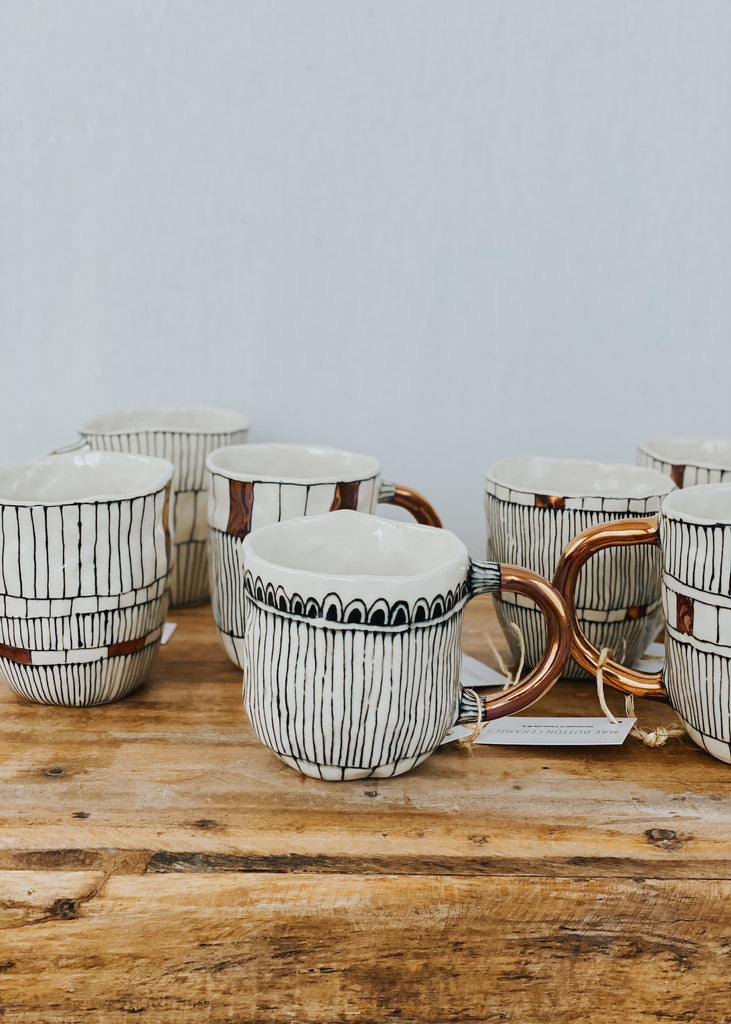 Mae Button Handmade Drinking Mug - Stripes - Product Image