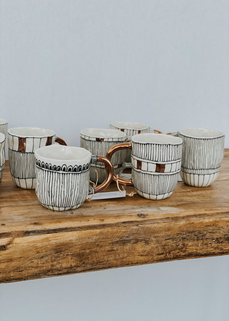 Mae Button Handmade Drinking Mug - Stripes - Product Image