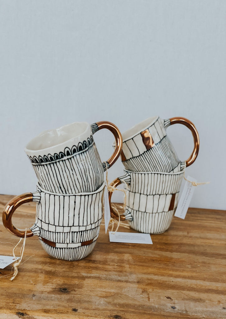 Mae Button Handmade Drinking Mug - Stripes - Product Image