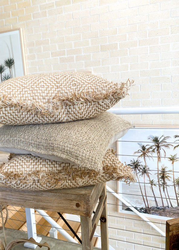 Millard Embroidery Jute Linen Cushion - Square - Product Image