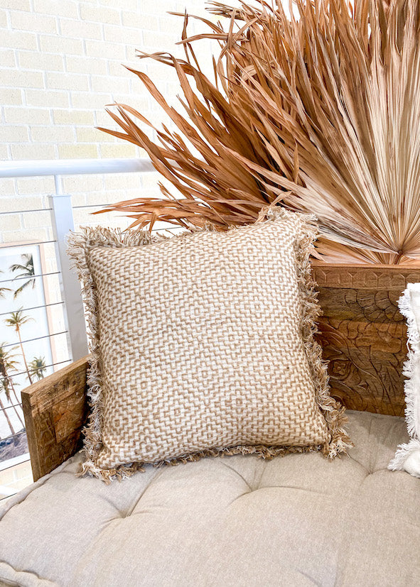 Millard Embroidery Jute Linen Cushion - Square - Product Image