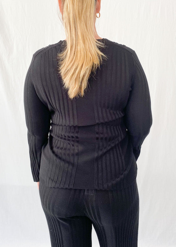 Tina Rib Knit Top - Black - Product Image