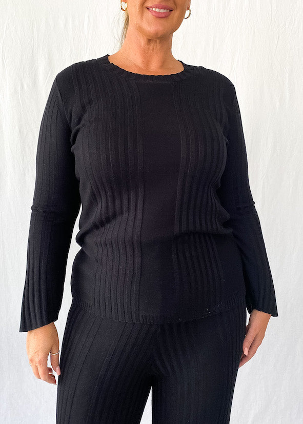 Tina Rib Knit Top - Black - Product Image