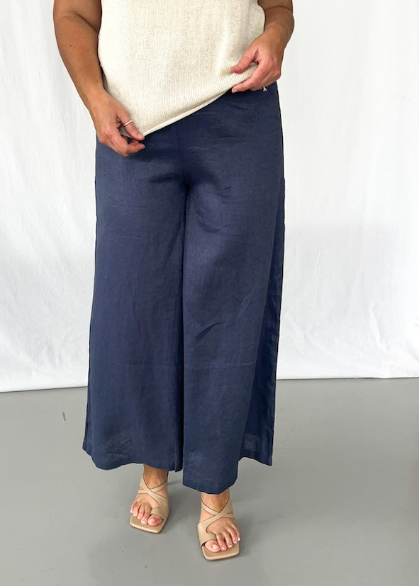 Elijah Linen Pants in Navy - Product Image