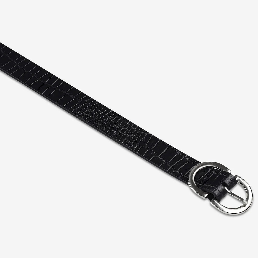 In Reverse - Black Croc Silver Leather Belt - Product Image