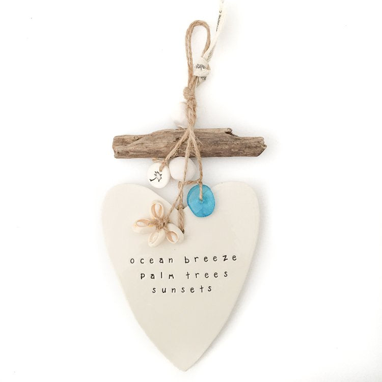 Handmade Ceramic Heart - Ocean Breeze, Palm Trees - Product Image