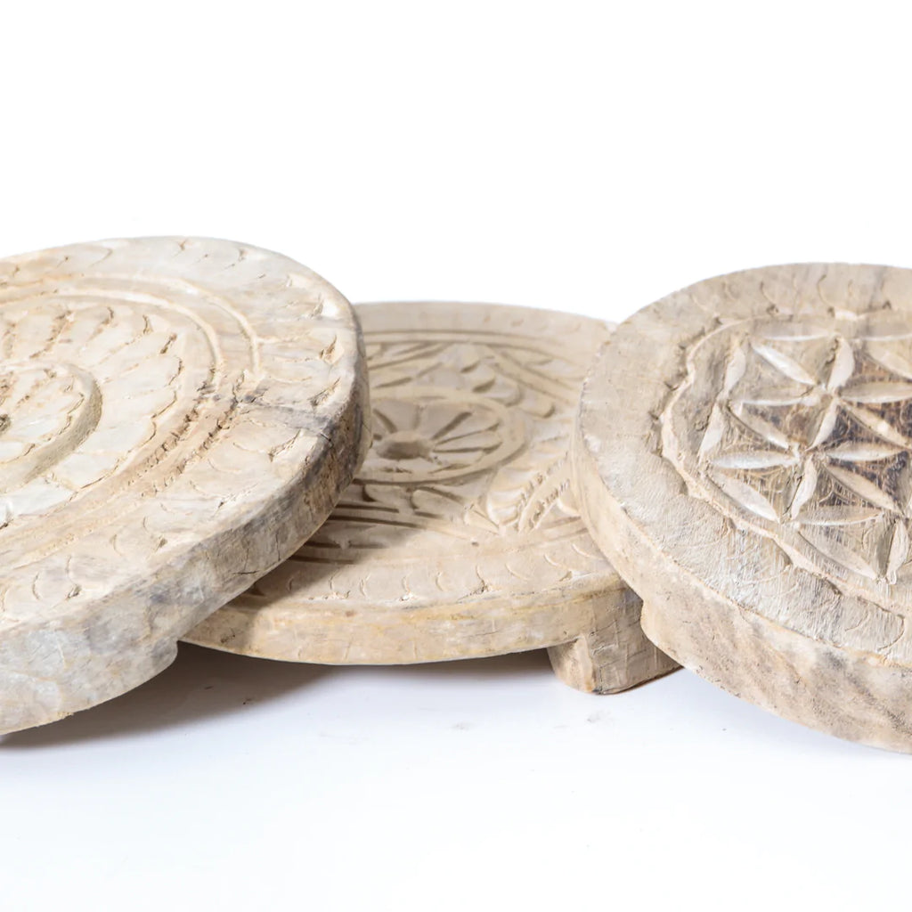 Vintage Indian Chapati Plate Carved - Product Image