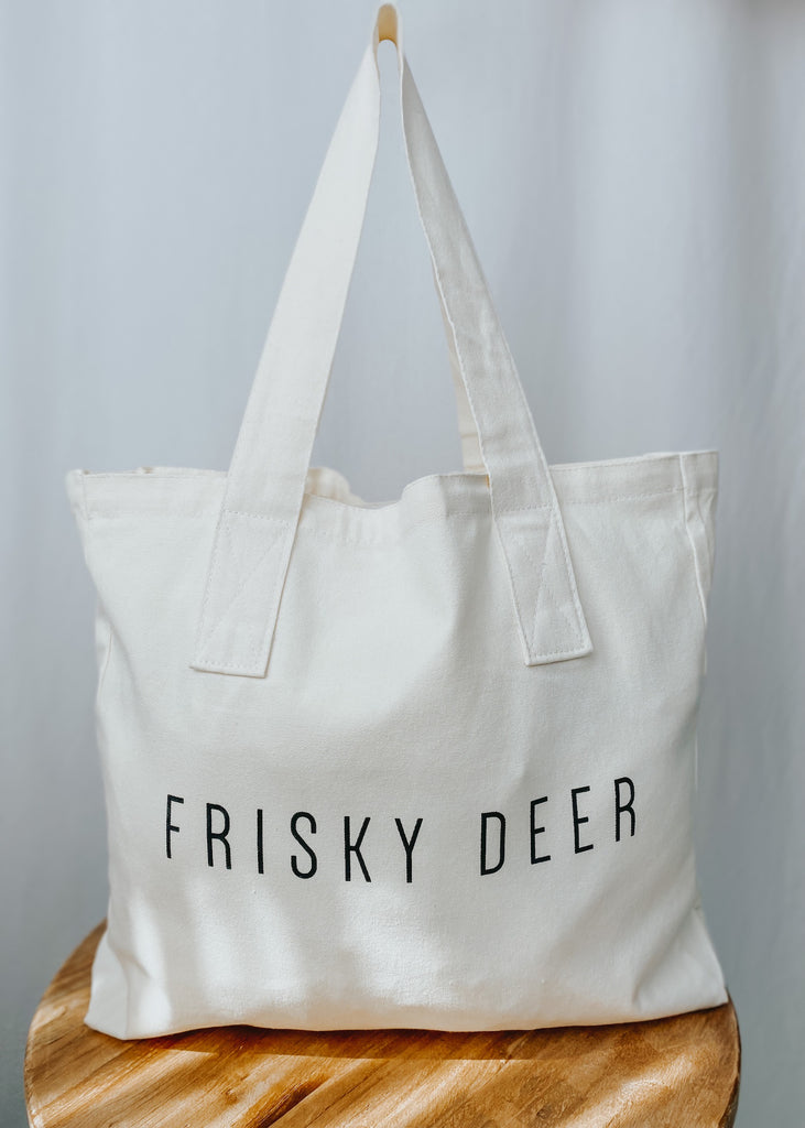 Frisky Deer Reusable Cotton Tote Bag - Natural - Product Image
