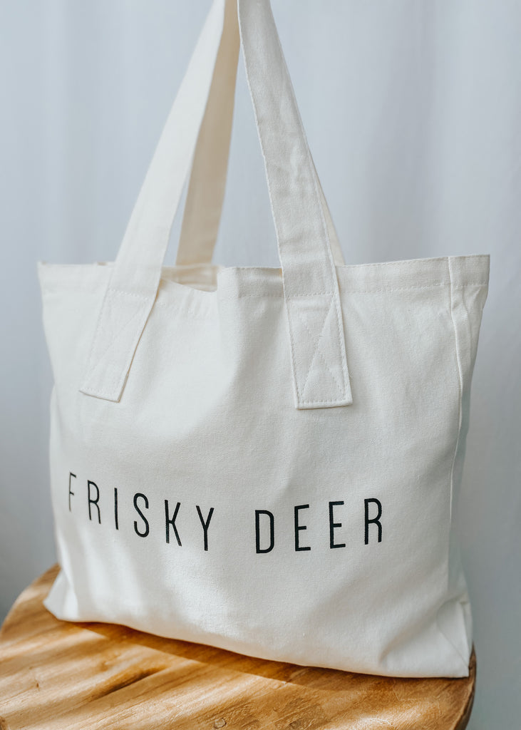 Frisky Deer Reusable Cotton Tote Bag - Natural - Product Image