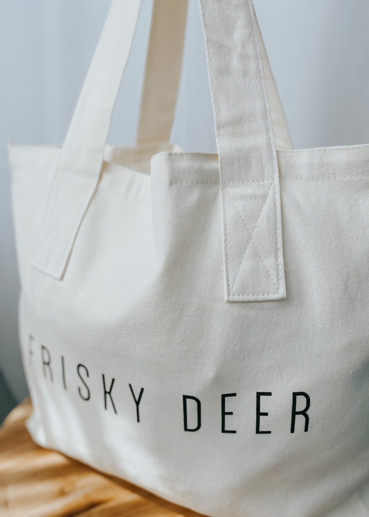 Frisky Deer Reusable Cotton Tote Bag - Natural - Product Image