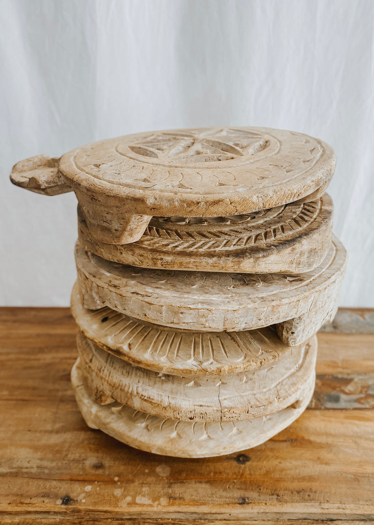Vintage Indian Chapati Plate Carved - Product Image