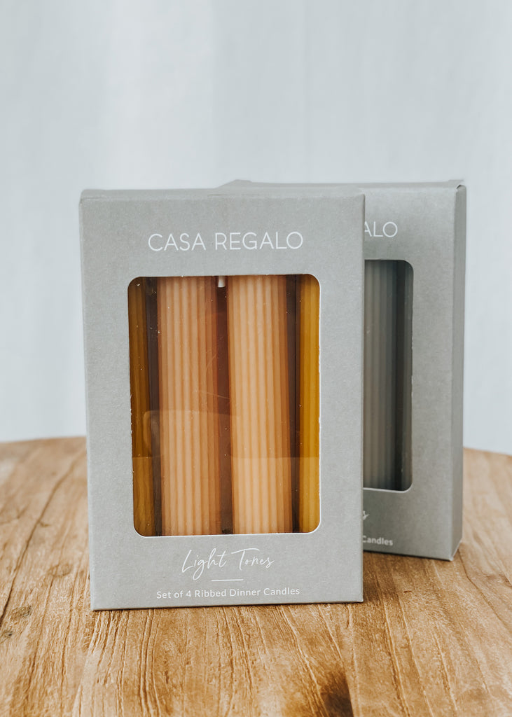 Ribbed Candles Short Set of 4 - Pink/Mustard - Product Image