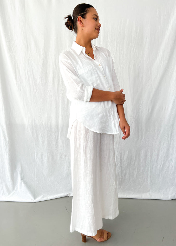 Elijah Linen Pants in White - Product Image
