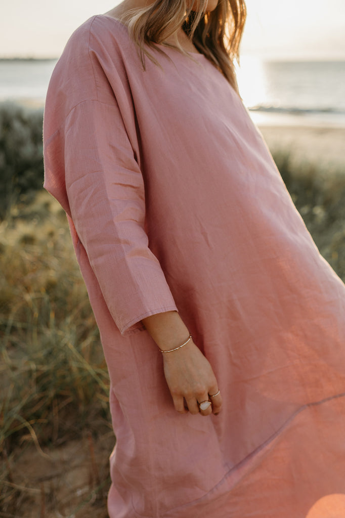 Joselin Linen Dress in Old Rose - Product Image