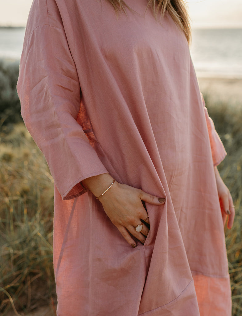 Joselin Linen Dress in Old Rose - Product Image
