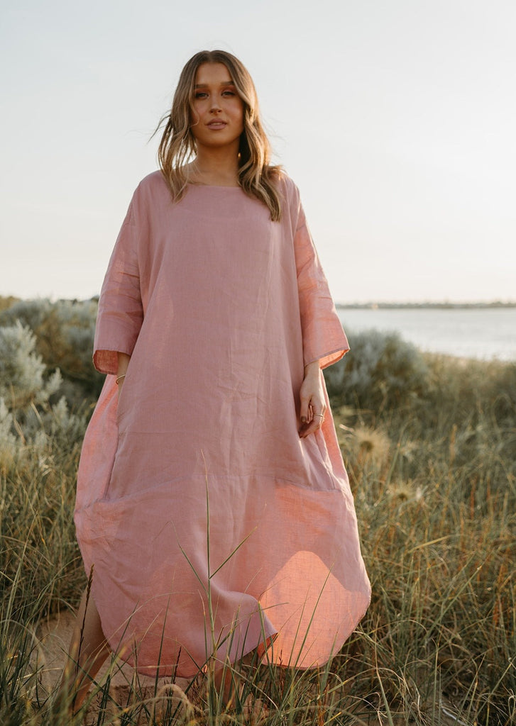 Joselin Linen Dress in Old Rose - Product Image