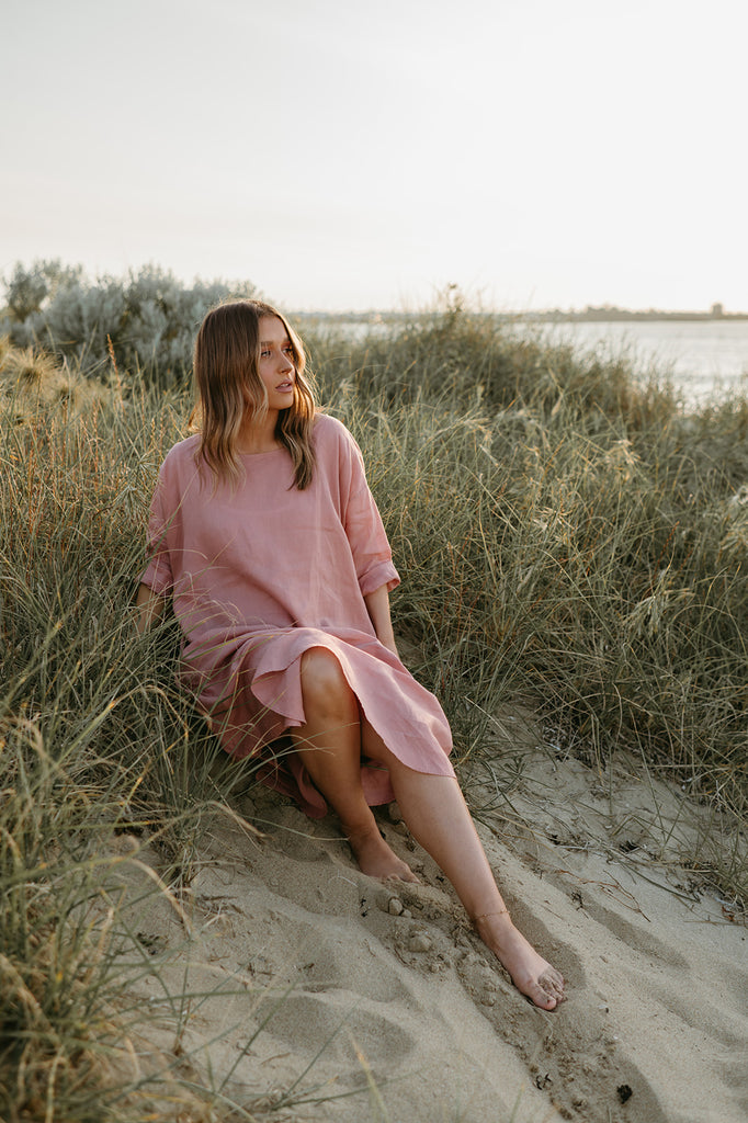 Joselin Linen Dress in Old Rose - Product Image