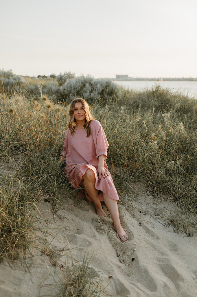 Joselin Linen Dress in Old Rose - Product Image