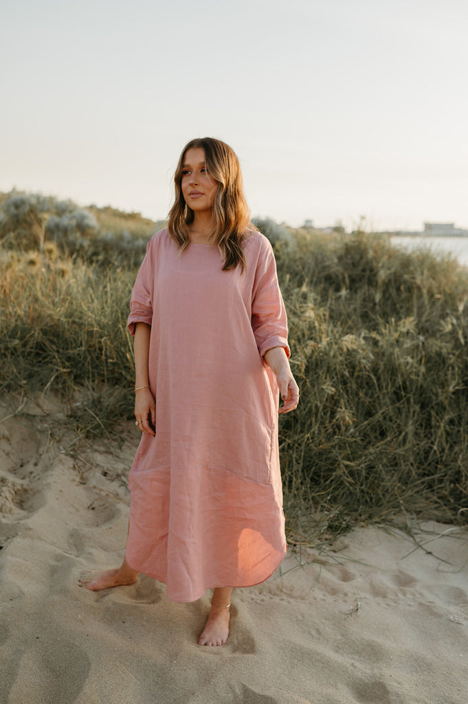 Joselin Linen Dress in Old Rose - Product Image
