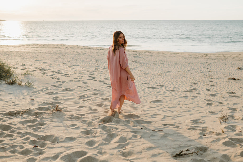 Joselin Linen Dress in Old Rose - Product Image
