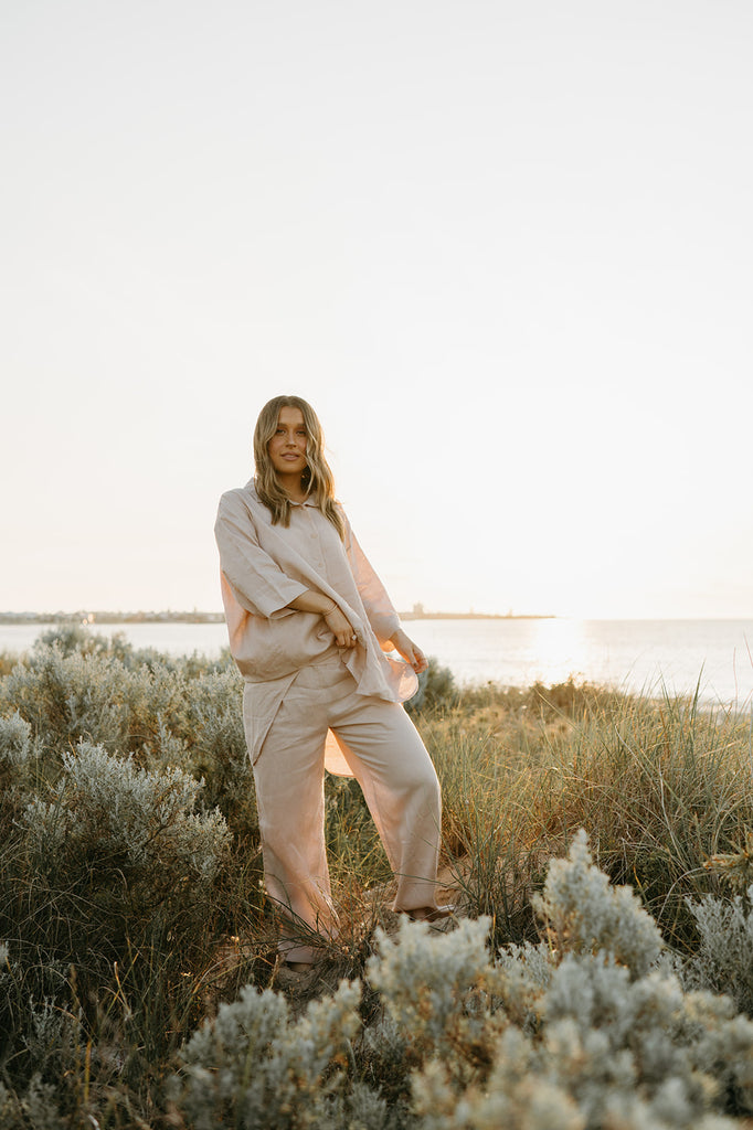 Athena Linen Pants in Dust Storm - Product Image