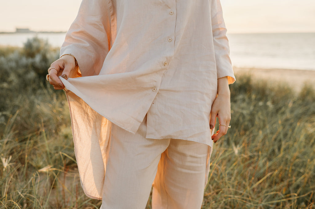 Margot Oversized Linen Shirt Dress in Dust Storm - Product Image