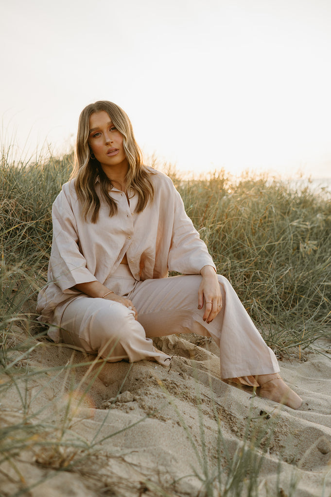 Athena Linen Pants in Dust Storm - Product Image