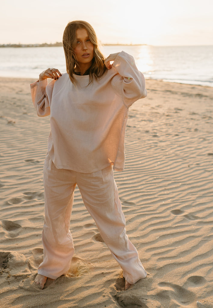 Allegra Linen Top in Dust Storm - Product Image