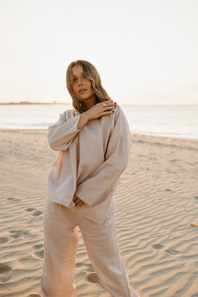 Allegra Linen Top in Dust Storm - Product Image