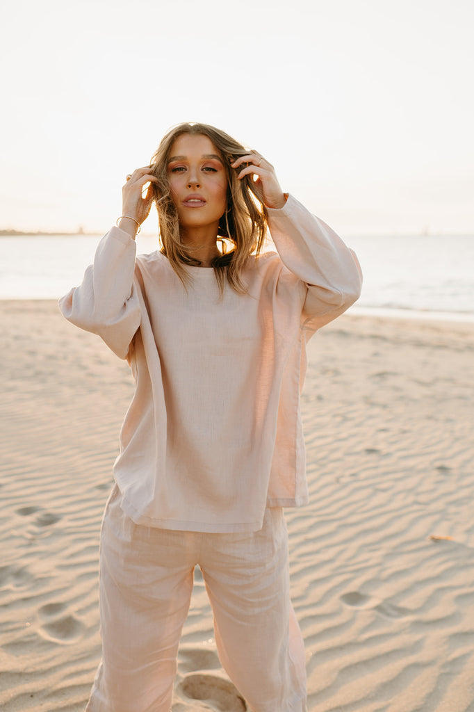 Allegra Linen Top in Dust Storm - Product Image