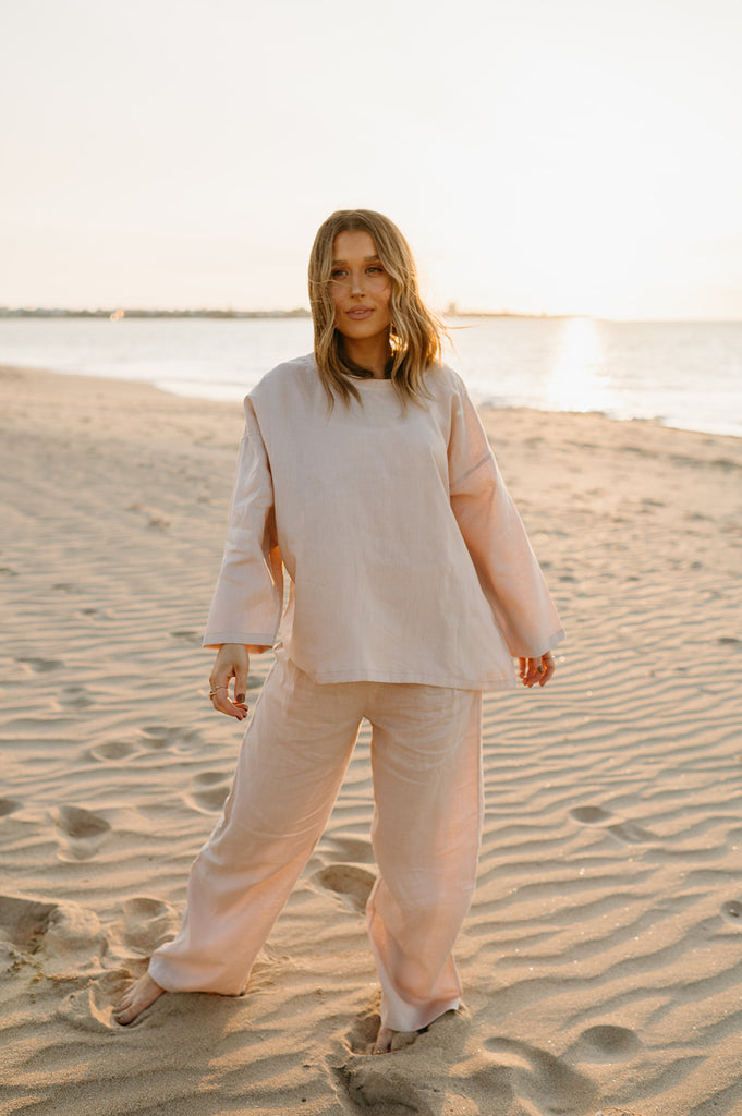 Allegra Linen Top in Dust Storm - Product Image