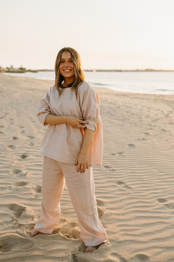 Allegra Linen Top in Dust Storm - Product Image