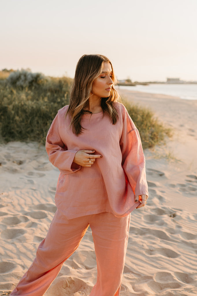 Allegra Linen Top in Old Rose - Product Image