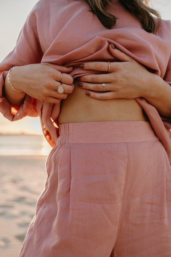 Athena Linen Pants in Old Rose - Product Image