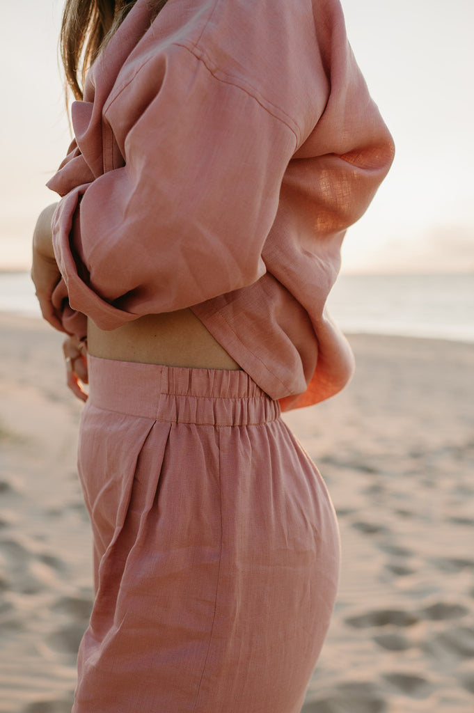 Athena Linen Pants in Old Rose - Product Image