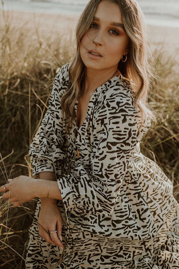 Sundar Block Printed Cotton Maxi Dress - Product Image