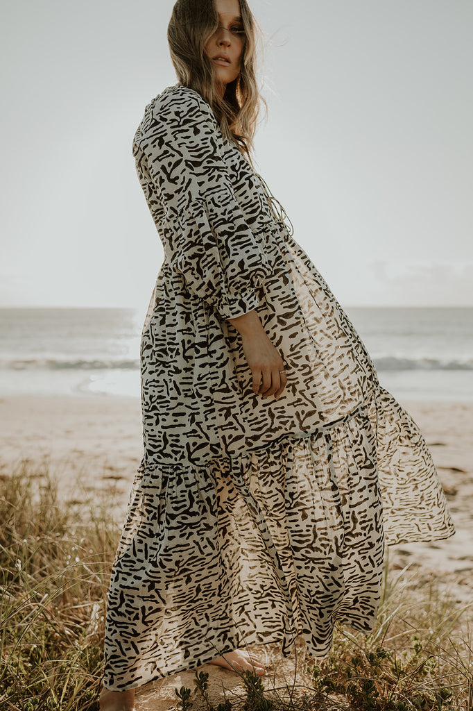 Sundar Block Printed Cotton Maxi Dress - Product Image