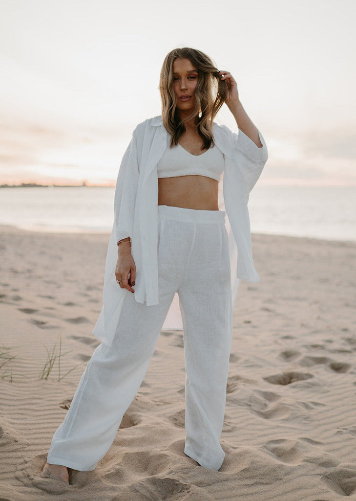 Athena Linen Pants in Dove White - Product Image