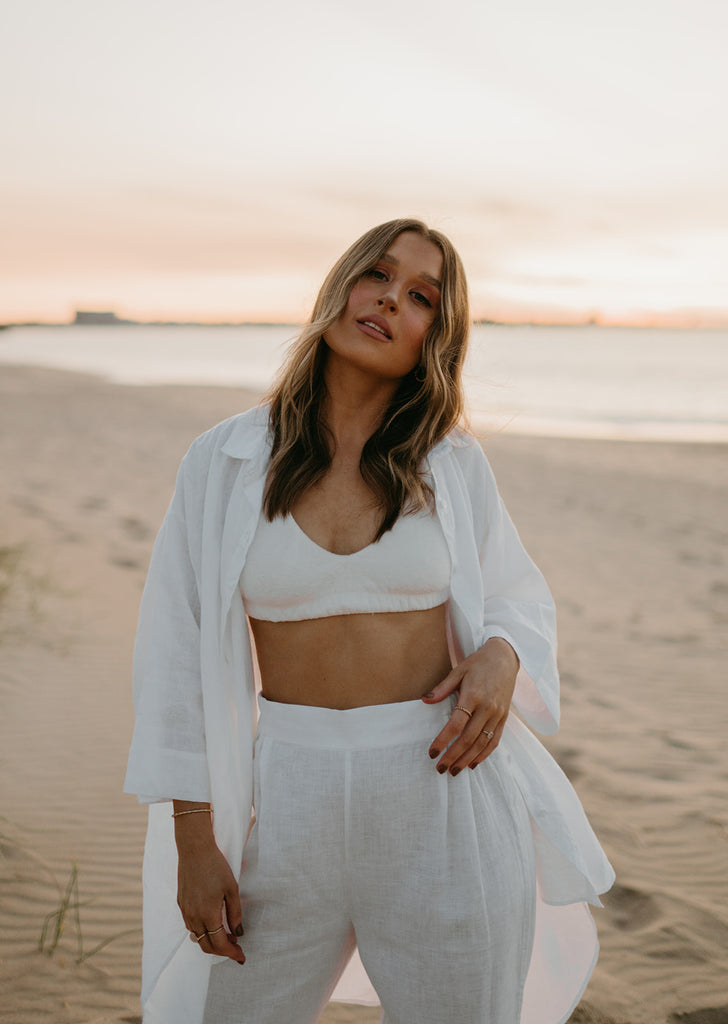 Athena Linen Pants in Dove White - Product Image