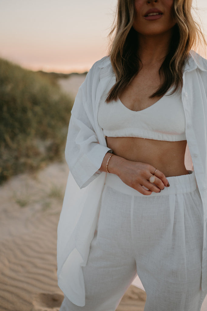 Athena Linen Pants in Dove White - Product Image