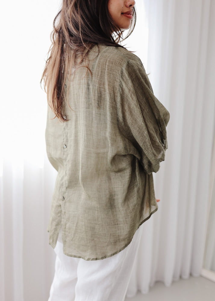 Elena Olive Linen Blouse - Product Image